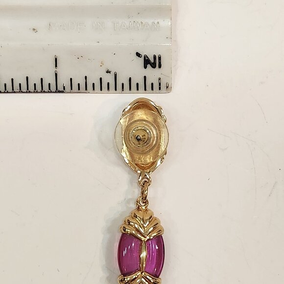 Vintage Swarovski Goldtone Purple Crystal Drop Pierced Earrings - Picture 8 of 8